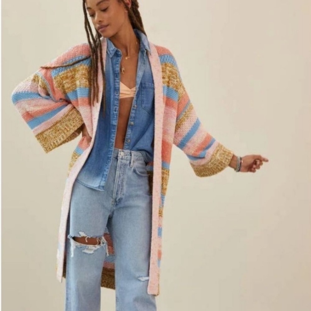Anthropologie Textured Striped Cardigan Sweater Multicolor NEW